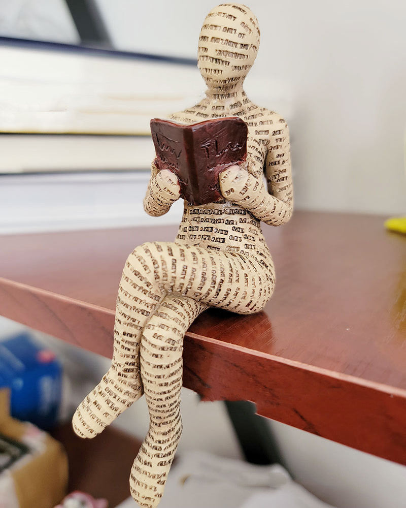 Lezende Vrouw Handgemaakte Figurine Boekensteunen